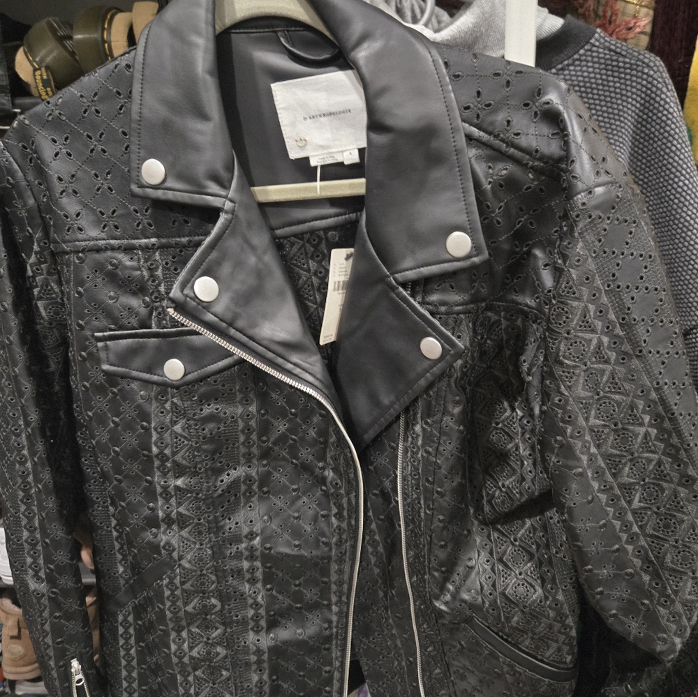 Anthropologie Faux Leather Jacket cut out designs nwt Small - Picture 5 of 5